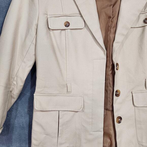 H&M Blazer Jacket Size 12 Beige Button Closure Tan Twill Heavyweight No Belt - Picture 5 of 9
